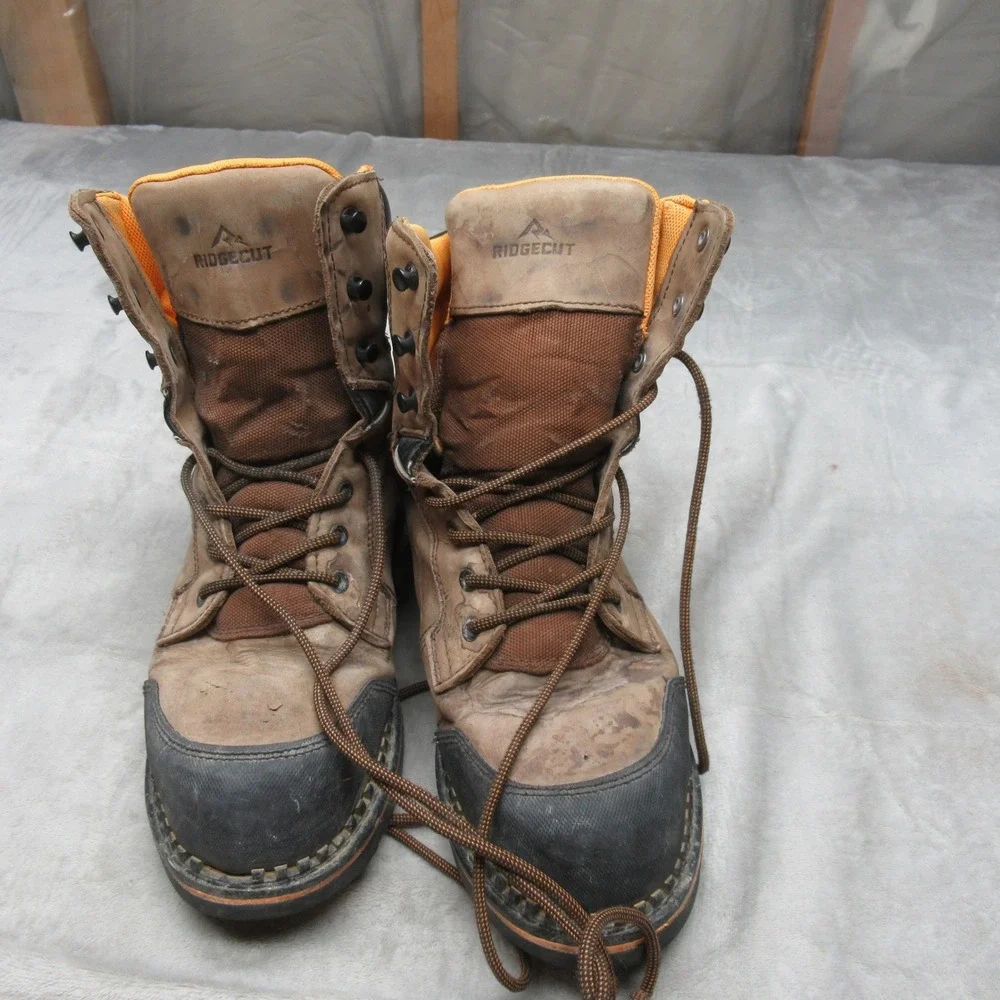 Ridgecut Mens 10W Work Boots Brown Leather Waterproof Steel Toe Utility Rugged‎